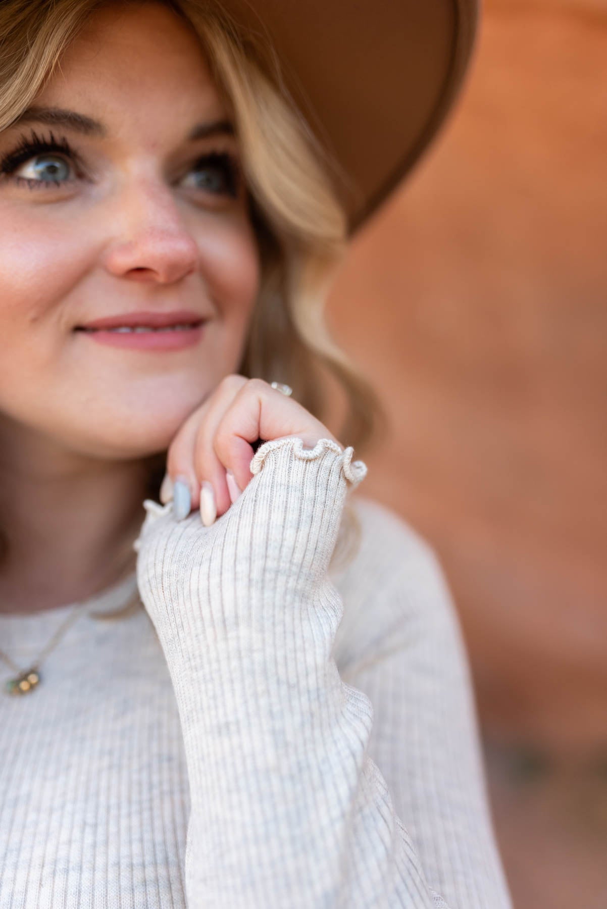 Ribbed long sleeve oatmeal top