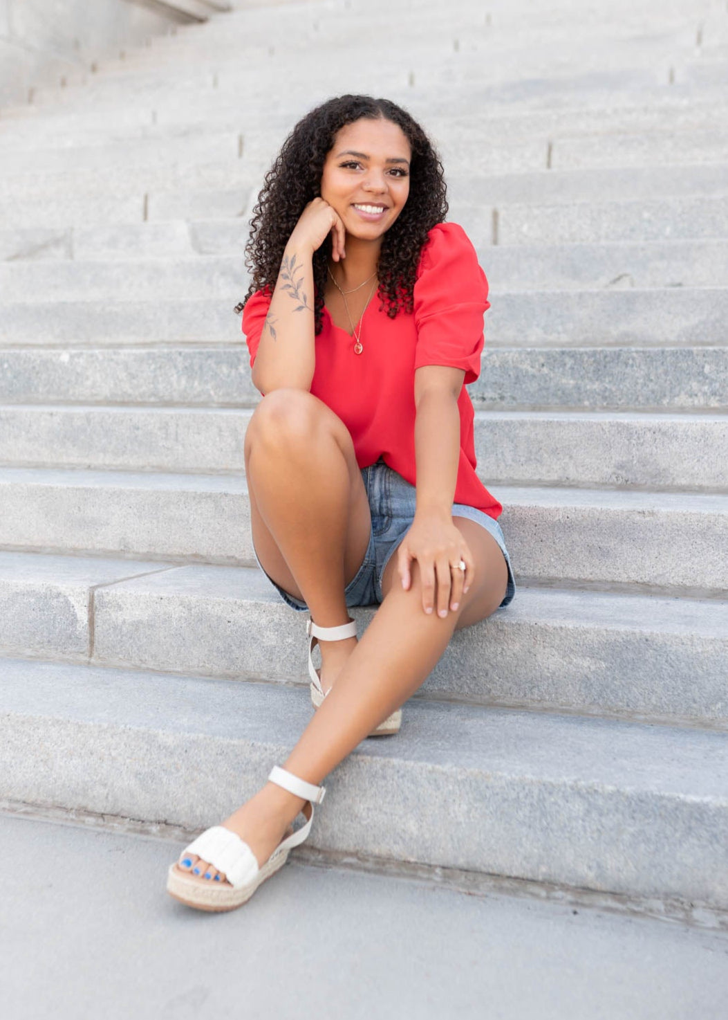 red puff sleeve top with short sleeves