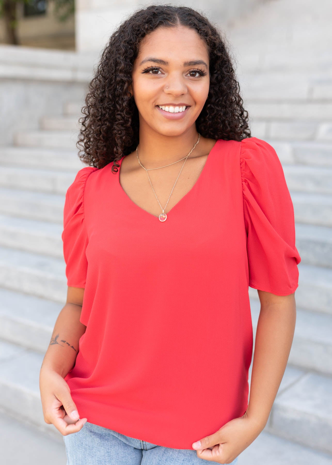 Red puff sleeve top