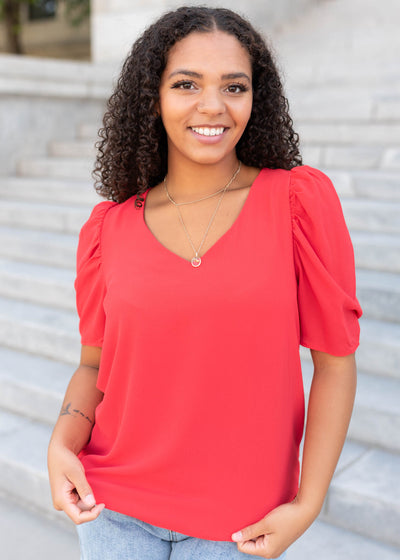 Red puff sleeve top