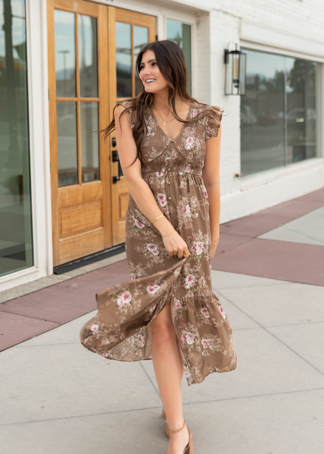 Britney Brown & Blush Floral Smocked Dress – Lena Layne