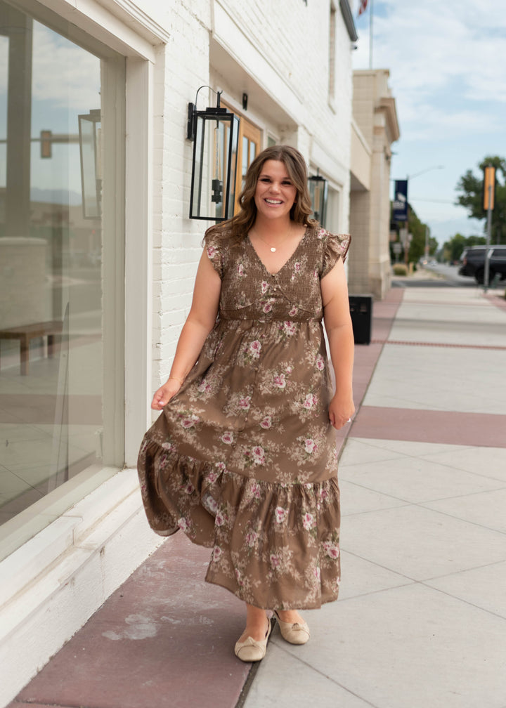 brown smocked dress Britney & Blush Floral Size:US7 - IT37 A favorite from this launch_date:7/8/2025 bust = 15.5