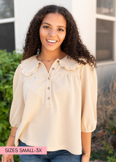 Patial button up natural collared top