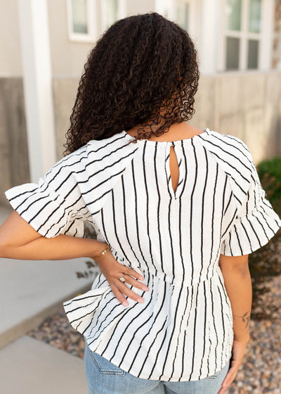 Back view of the stripe peplum top