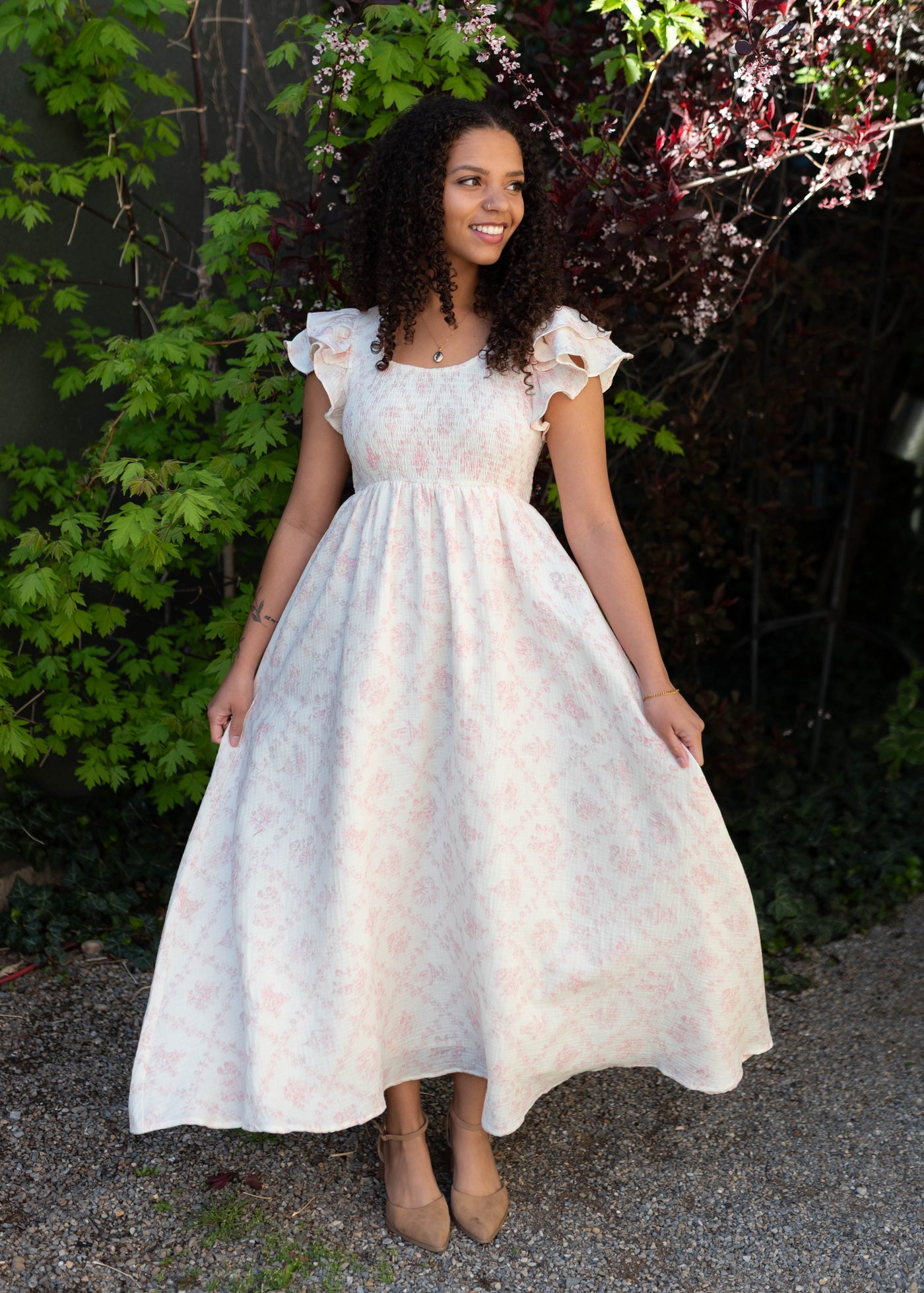 romantic floral cotton linen mini callie dress Callie Botanical Mini Dress