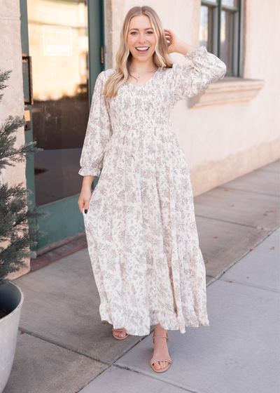 Long sleeve Lena & Lou ivory floral dress