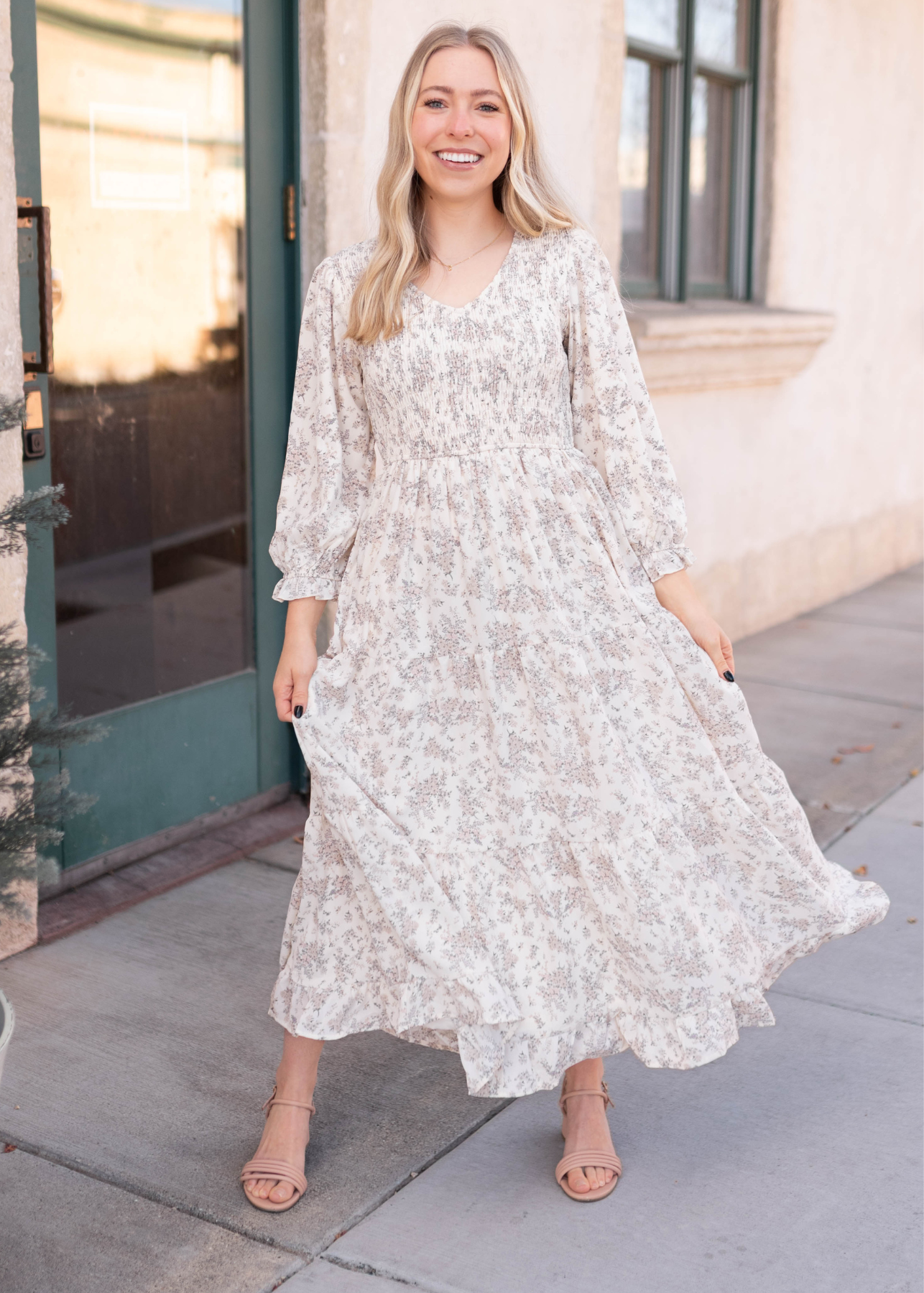 Modest ivory flroal dress