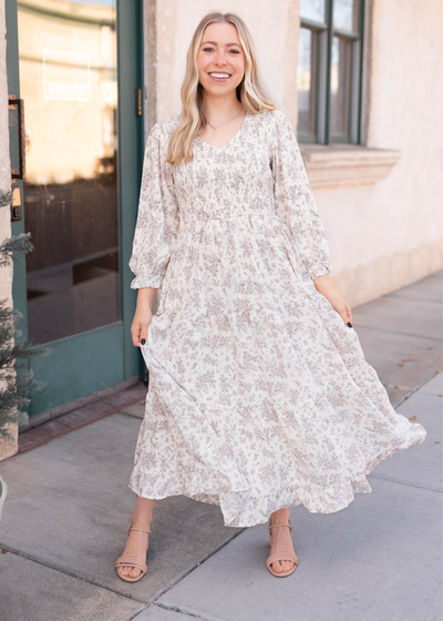 Modest ivory flroal dress