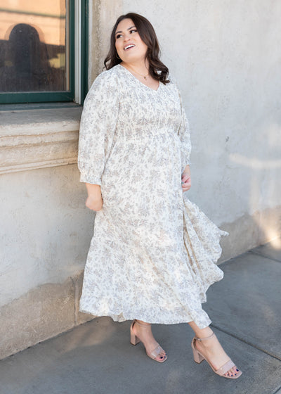 Modest plus size ivory floral dress