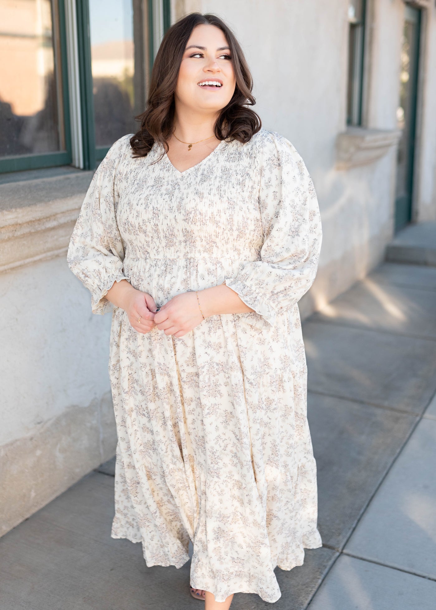 Exclusive Lena & Lou ivory floral dress