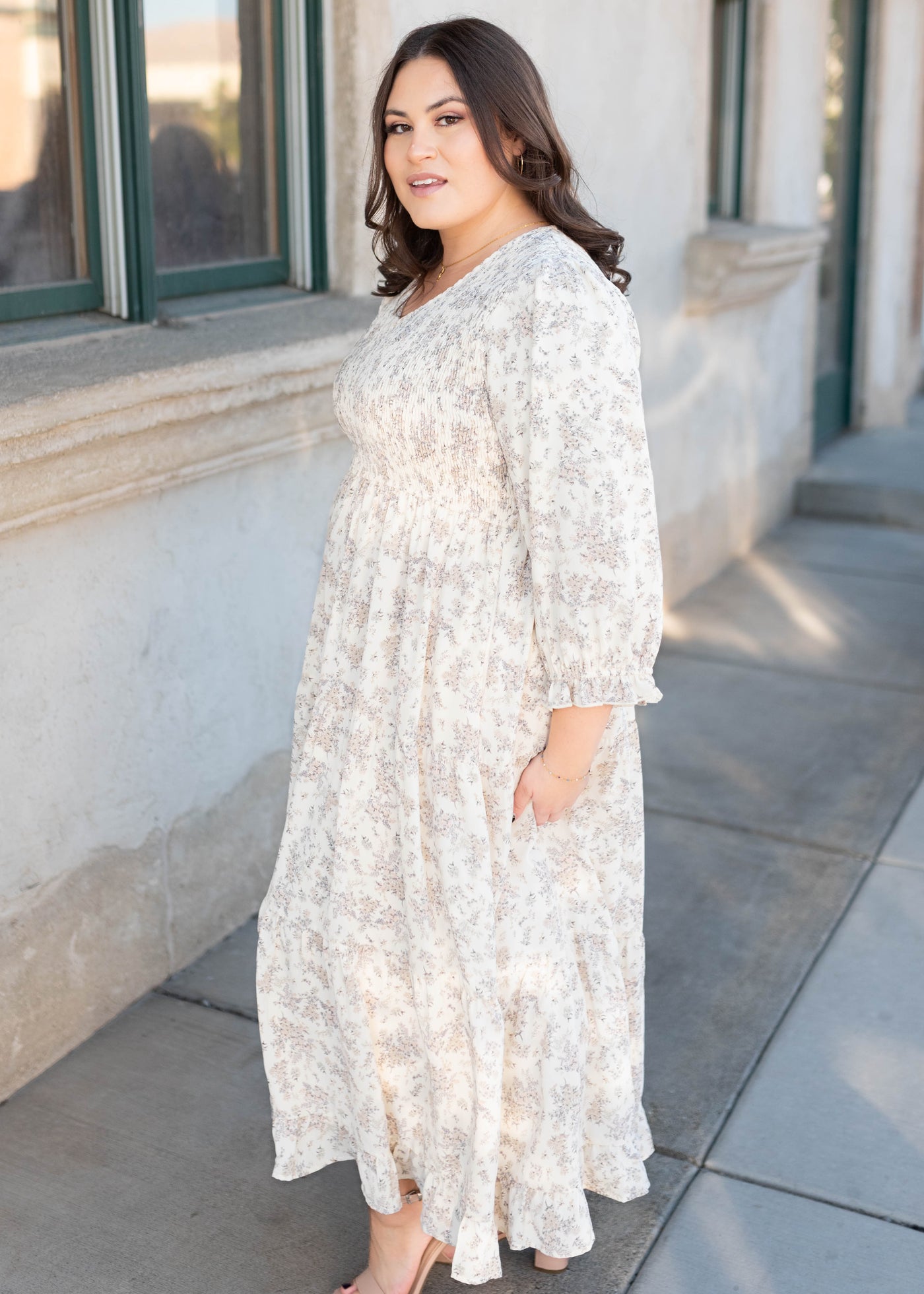 Long sleeve ivory floral dress by Lena & Lou