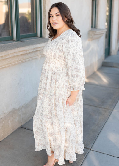 Long sleeve ivory floral dress by Lena & Lou