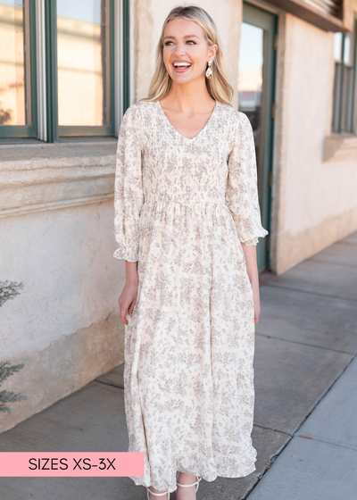 Lena & Lou modest ivory floral dress