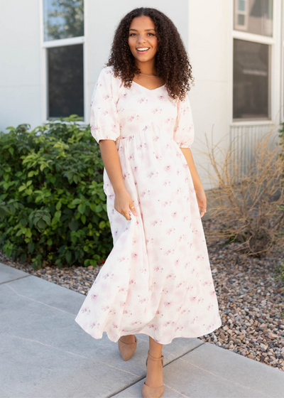 Short sleeve lavender blush floral dress
