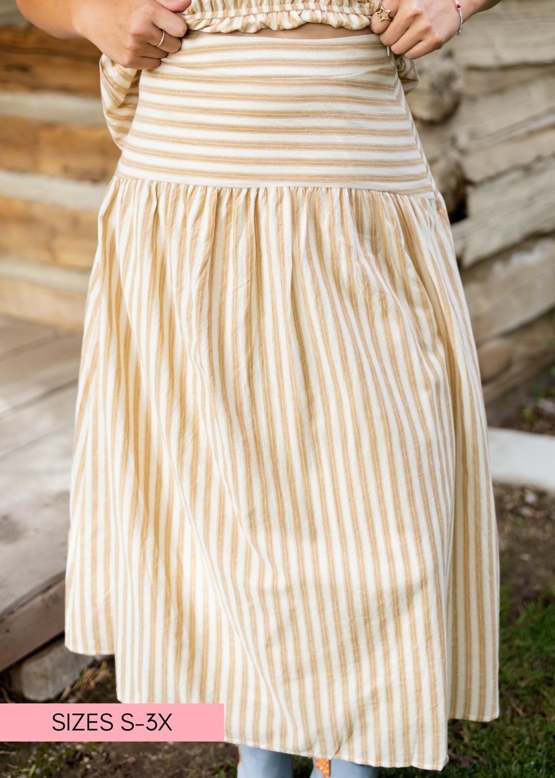 レディースウェア #THUNDER STRIPES W-P SKIRT - KHAKI CandaceDeepTaupe_OatmealStripe