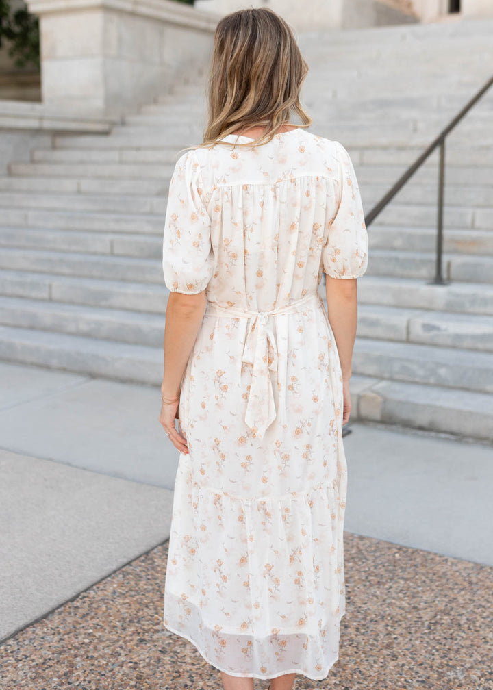 Cari Cream Floral Smocked Dress - Floral Dress | Lena Layne