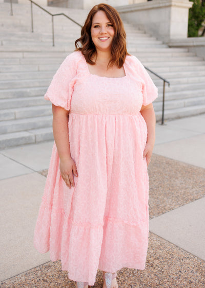 Plus size pink floral textured dress