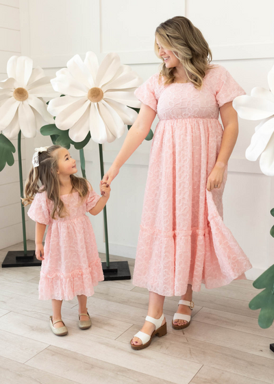 Carlee Pink Floral Textured Little Girl Dress