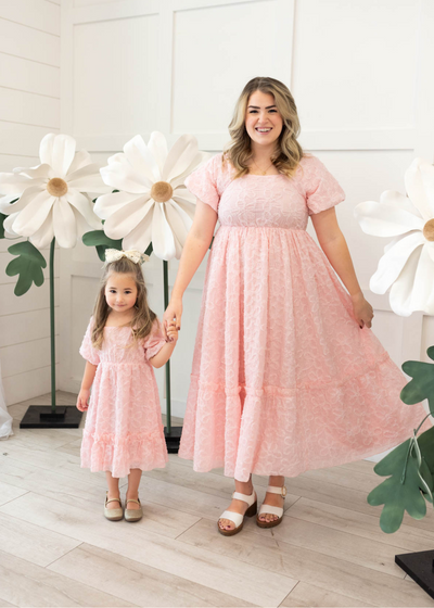 Carlee Pink Floral Textured Little Girl Dress