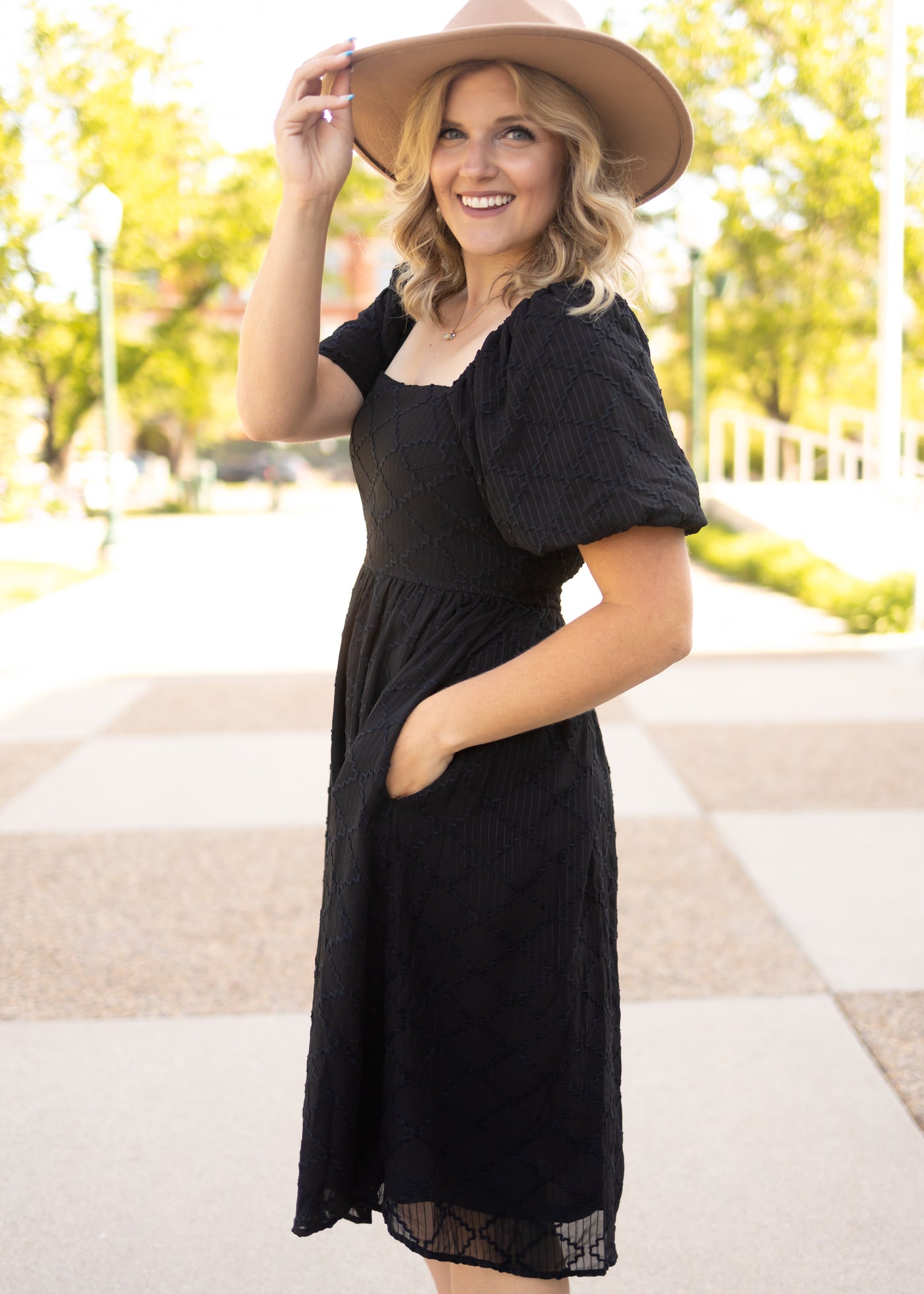 Black dress with square neck