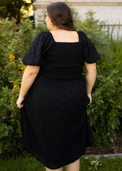 Back view of a plus size black dress