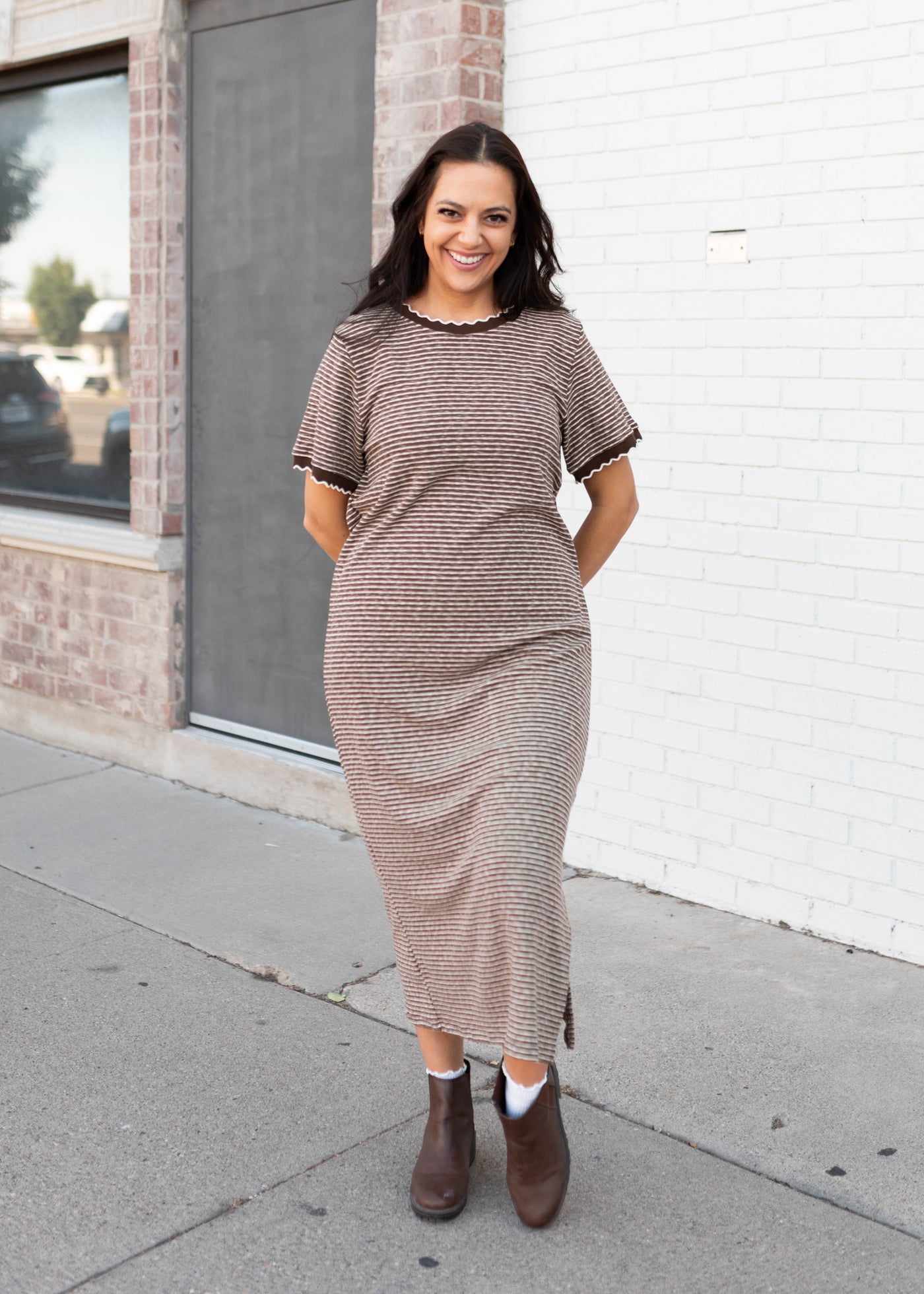 Cathleen Brown & White Striped T-Shirt Dress