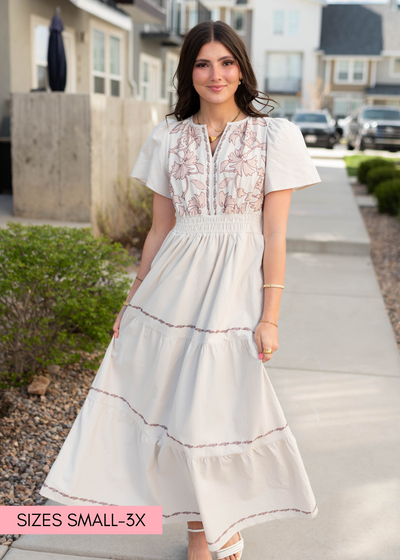 Natural embroidered dress