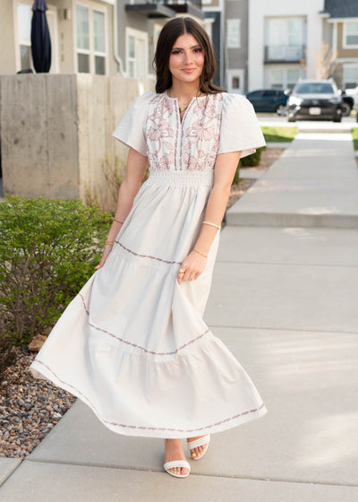 Natural embroidered dress
