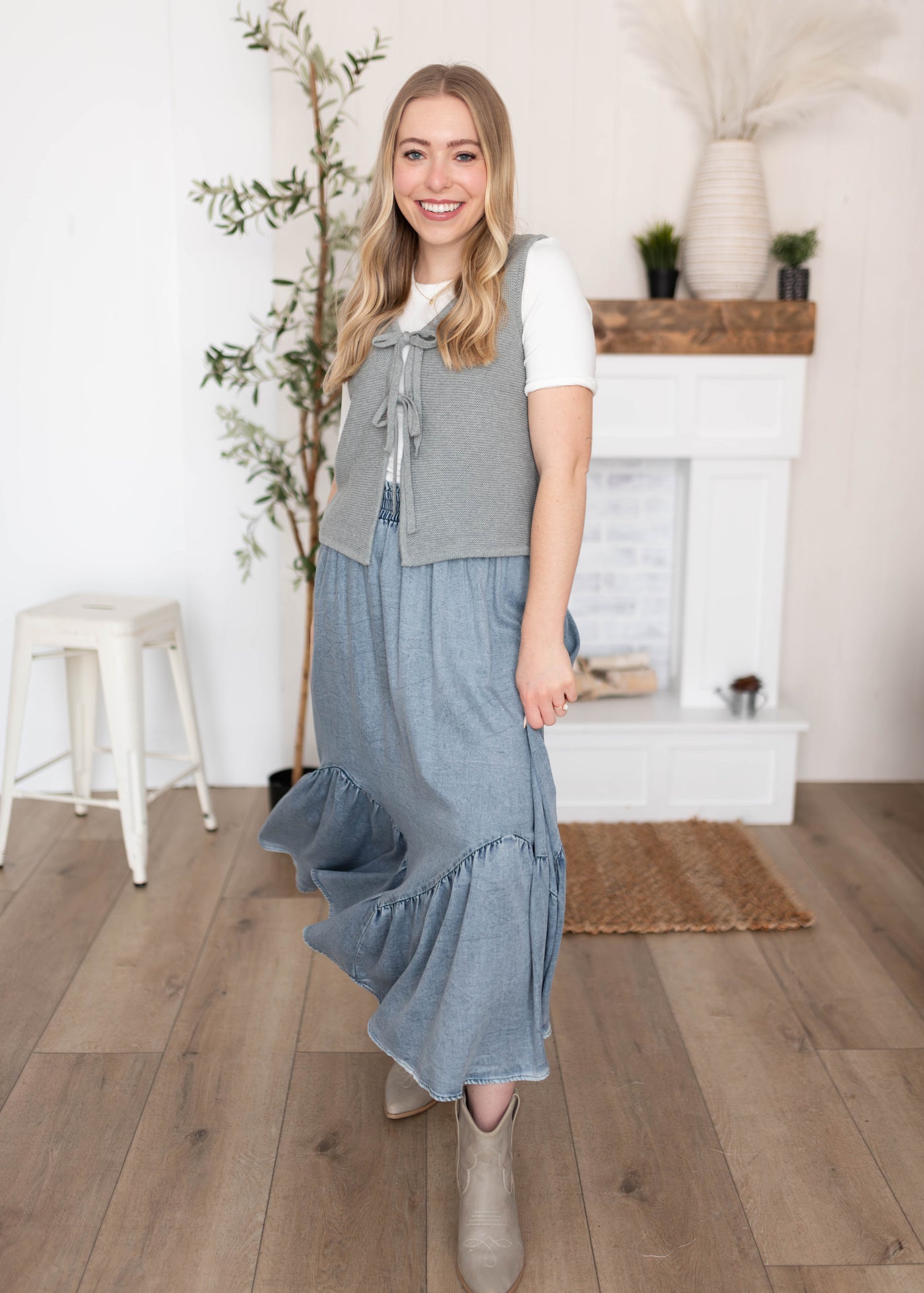 Celeste Chambray Tiered Skirt Polagram – Lena Layne