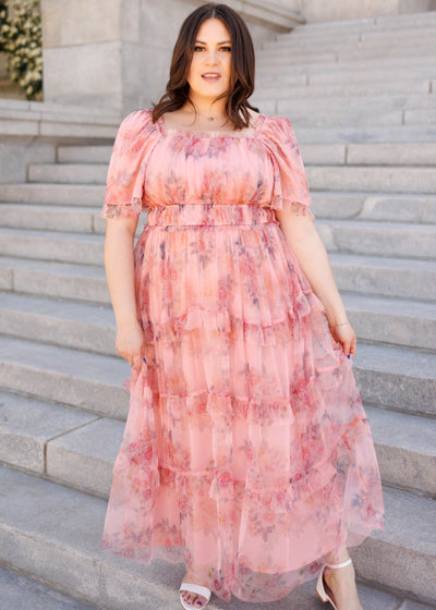Plus size pink floral dress