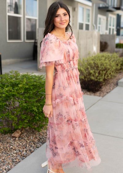Side view of the pink floral dress