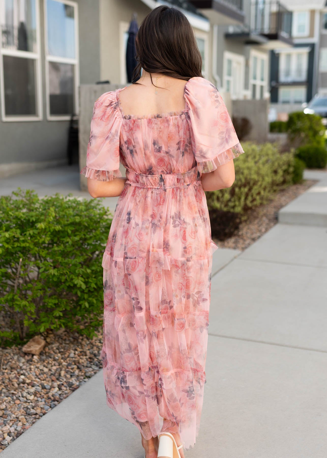 Back view of the pink floral dress