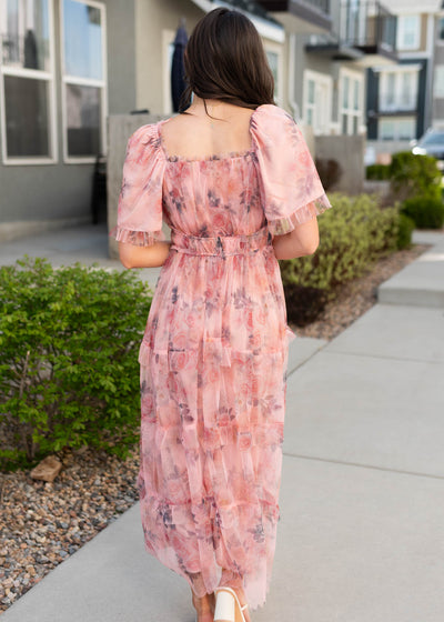 Back view of the pink floral dress