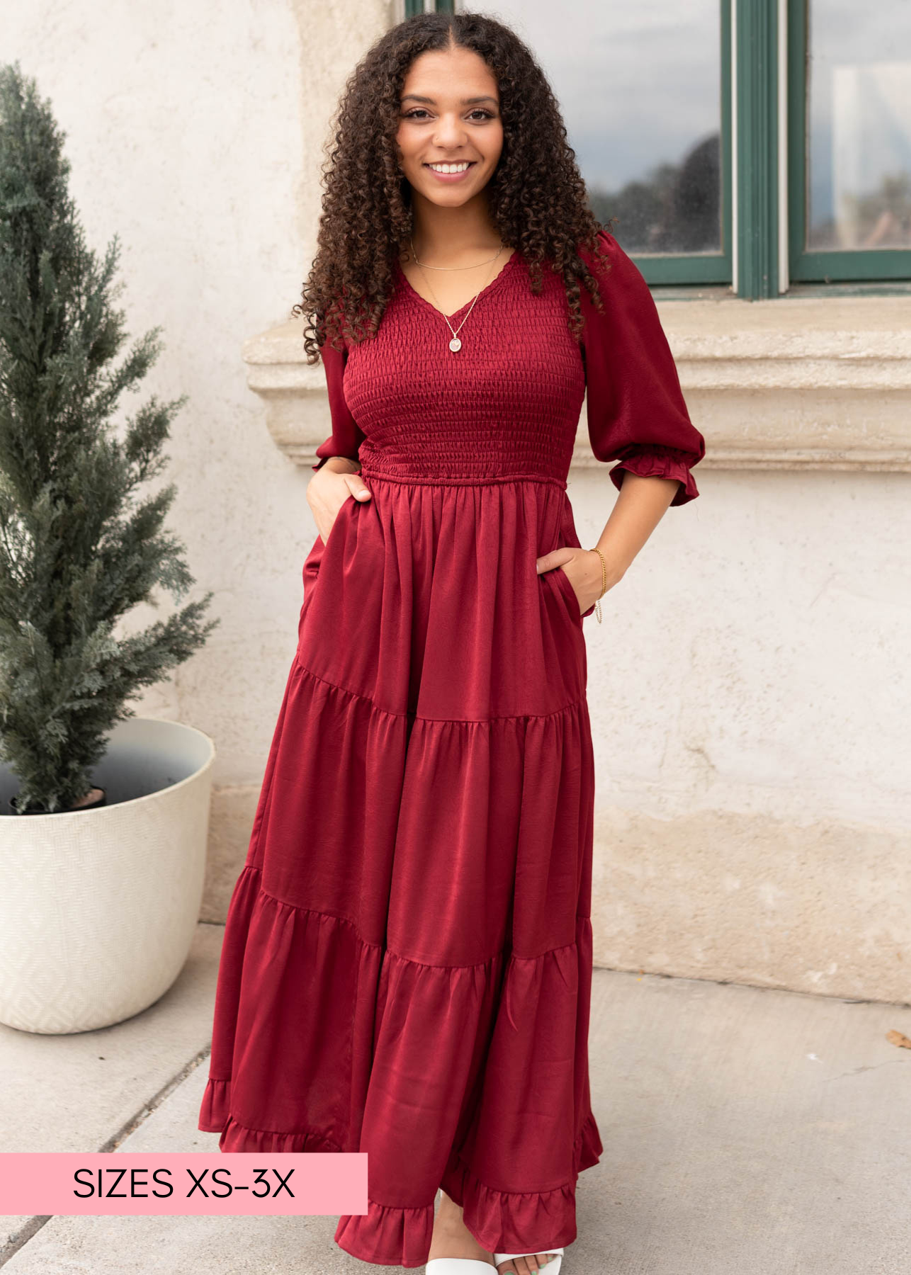 Charlotte Wine Smocked Dress