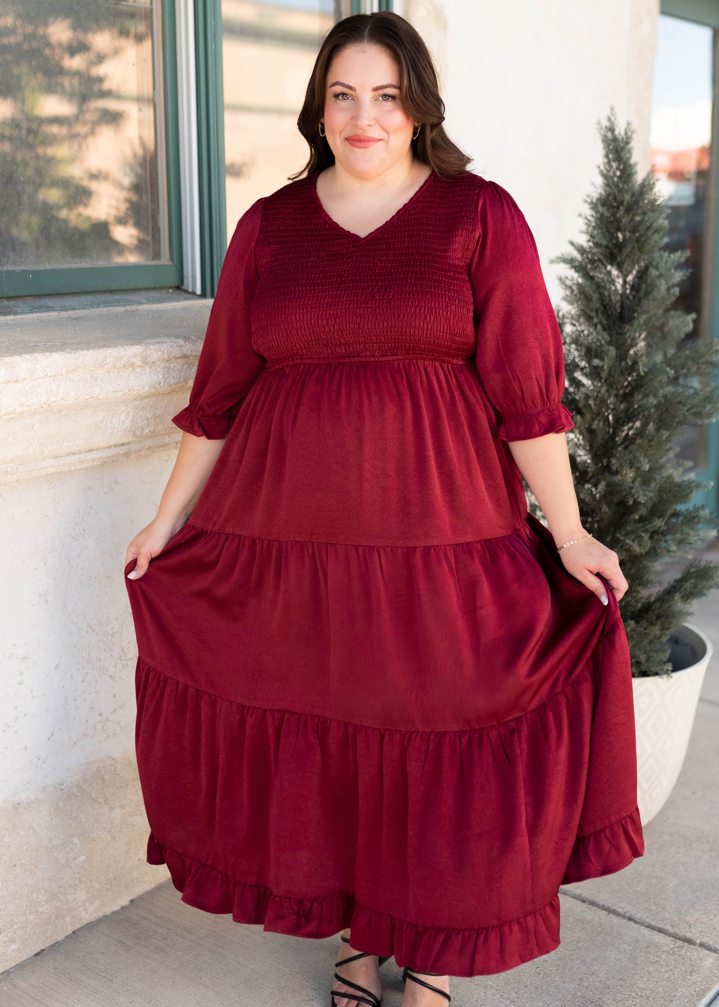 Charlotte Wine Smocked Dress