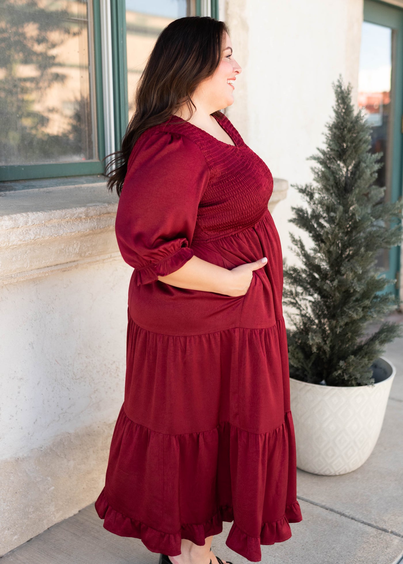 Charlotte Wine Smocked Dress