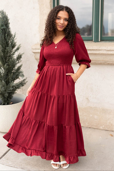 Charlotte Wine Smocked Dress