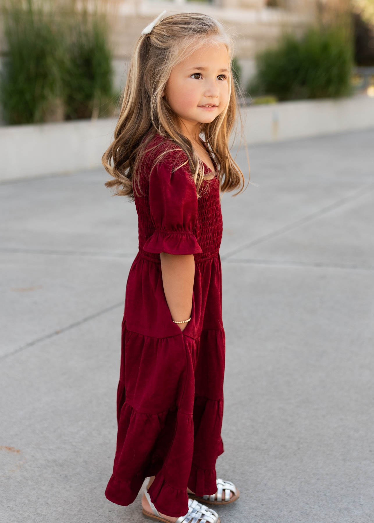 Charlotte Wine Smocked Little Girl Dress