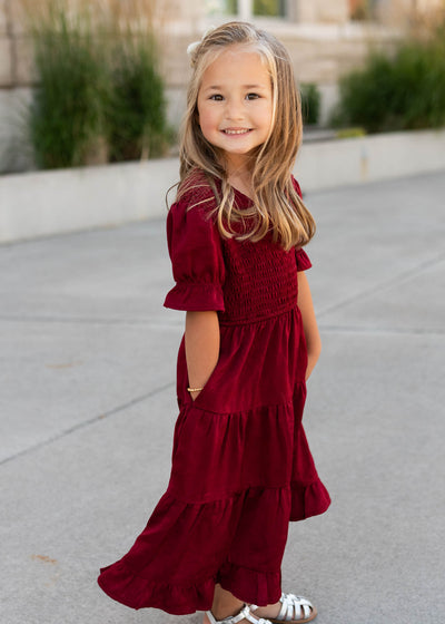 Charlotte Wine Smocked Little Girl Dress