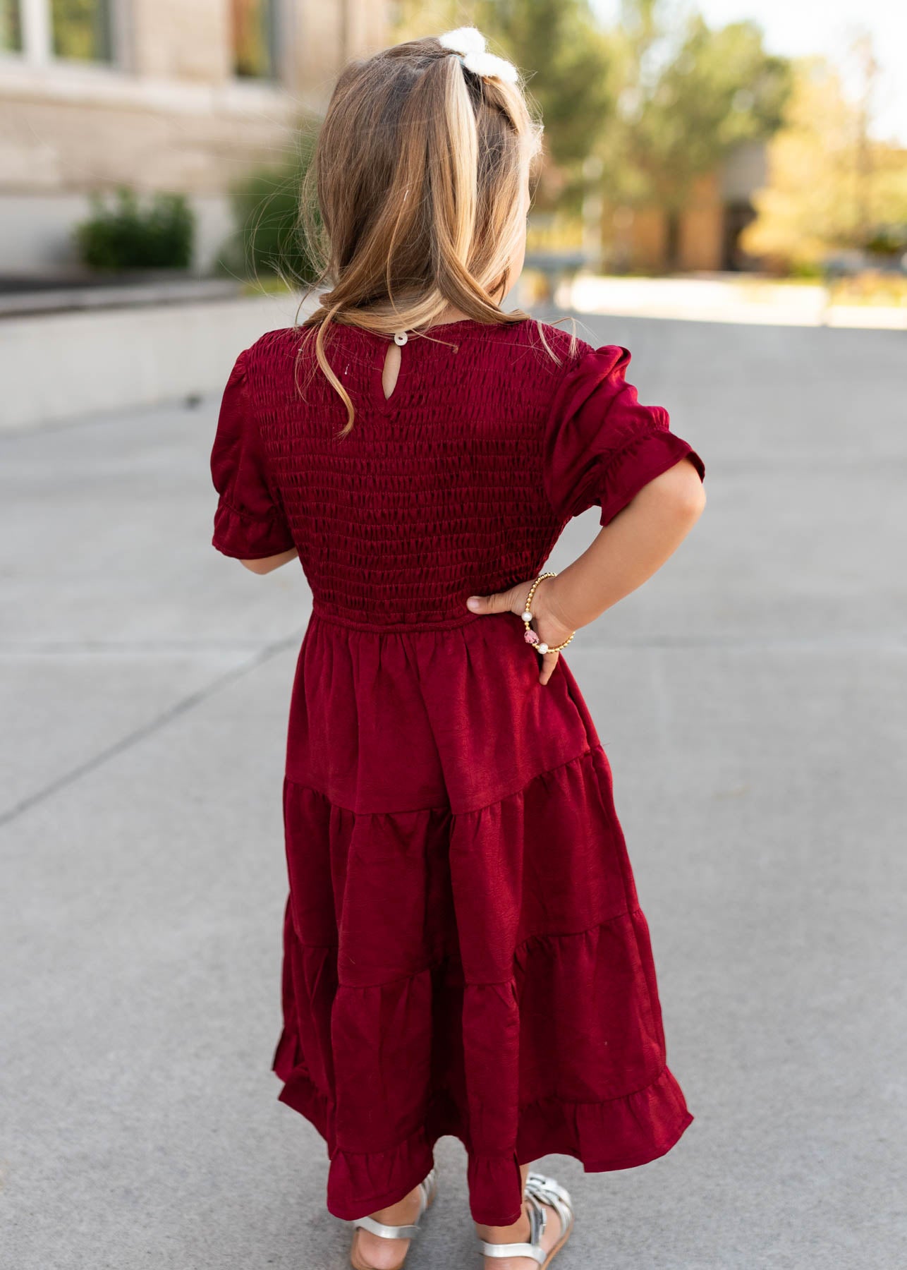Charlotte Wine Smocked Little Girl Dress