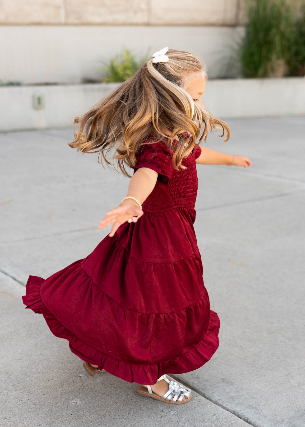 Charlotte Wine Smocked Little Girl Dress