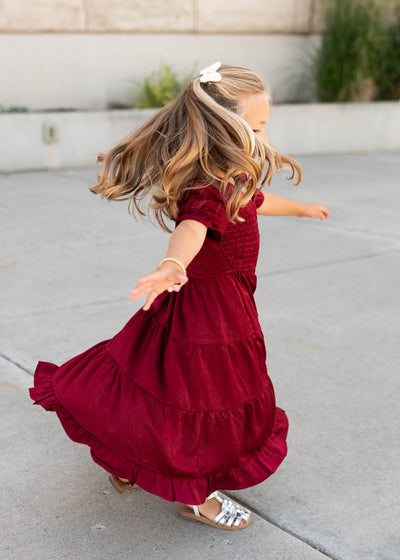 Charlotte Wine Smocked Little Girl Dress