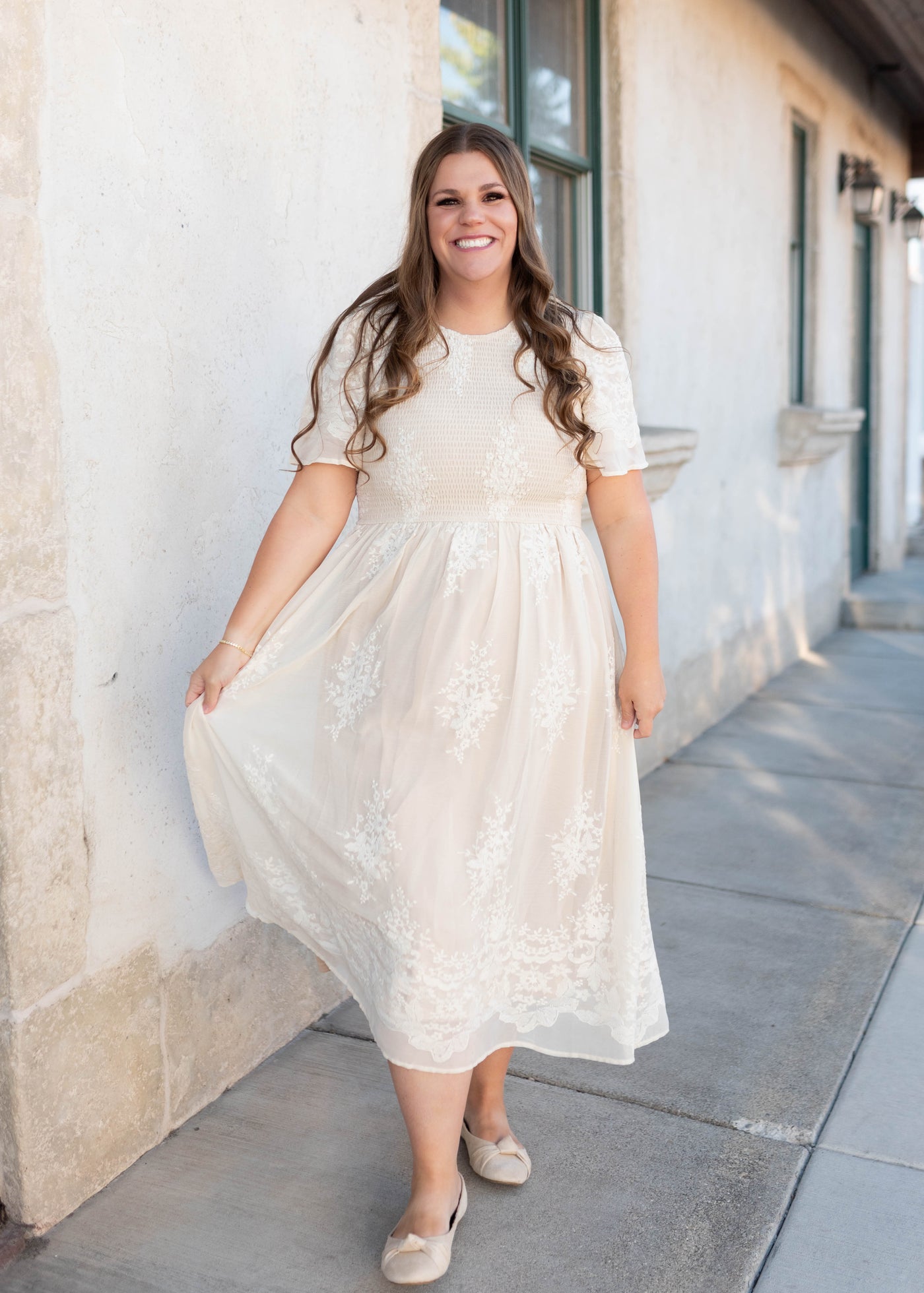 Cherish Champagne Embroidered Dress