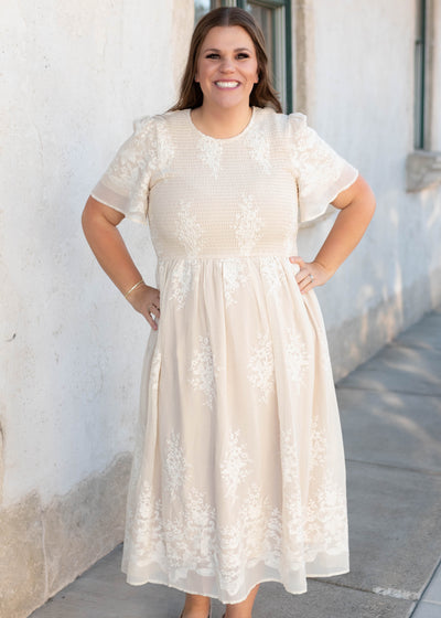 Cherish Champagne Embroidered Dress