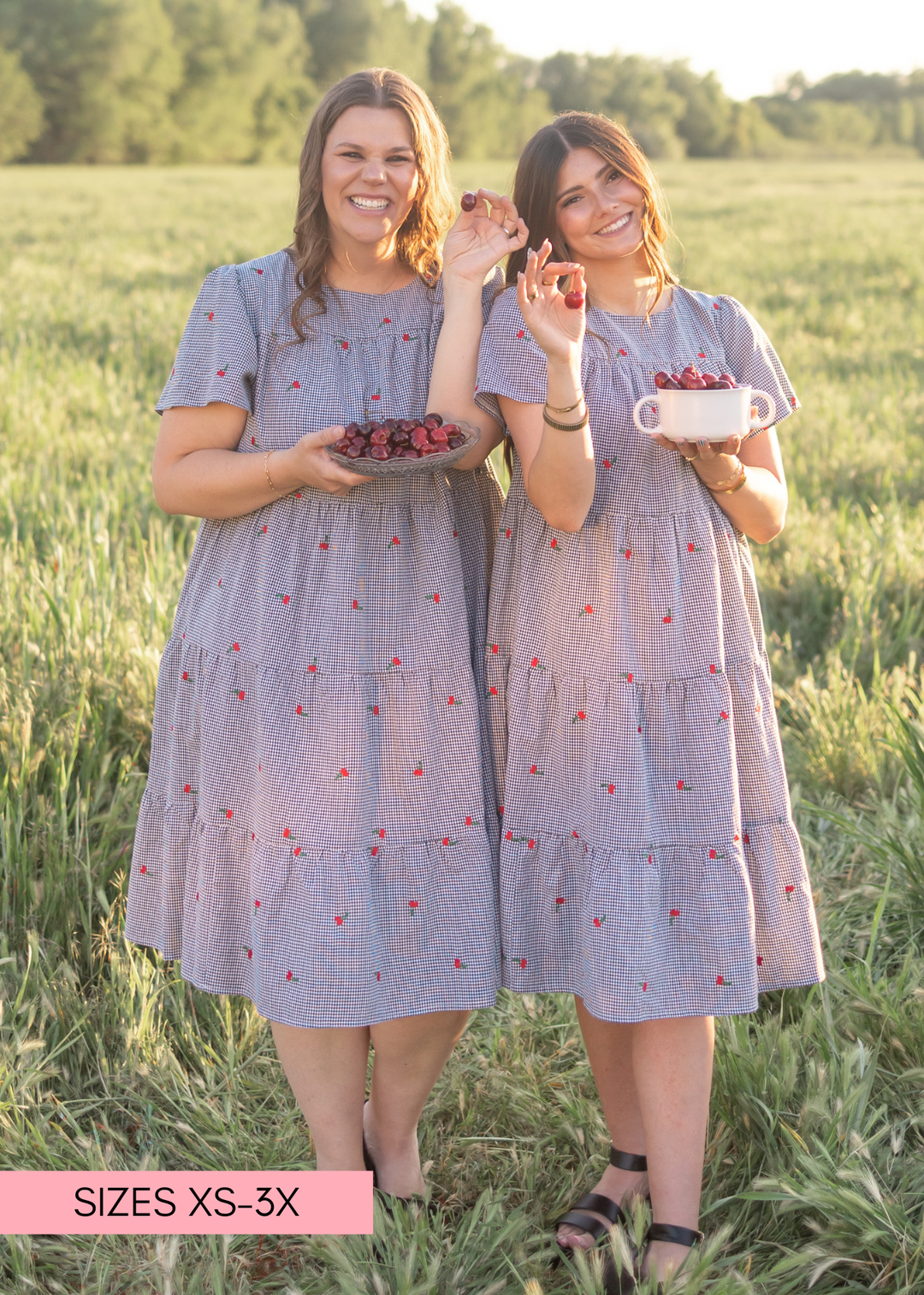 Cherry Black Gingham Embroidered Dress with Pockets | Lena Layne
