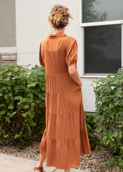 Back view of the chestnut tiered dress