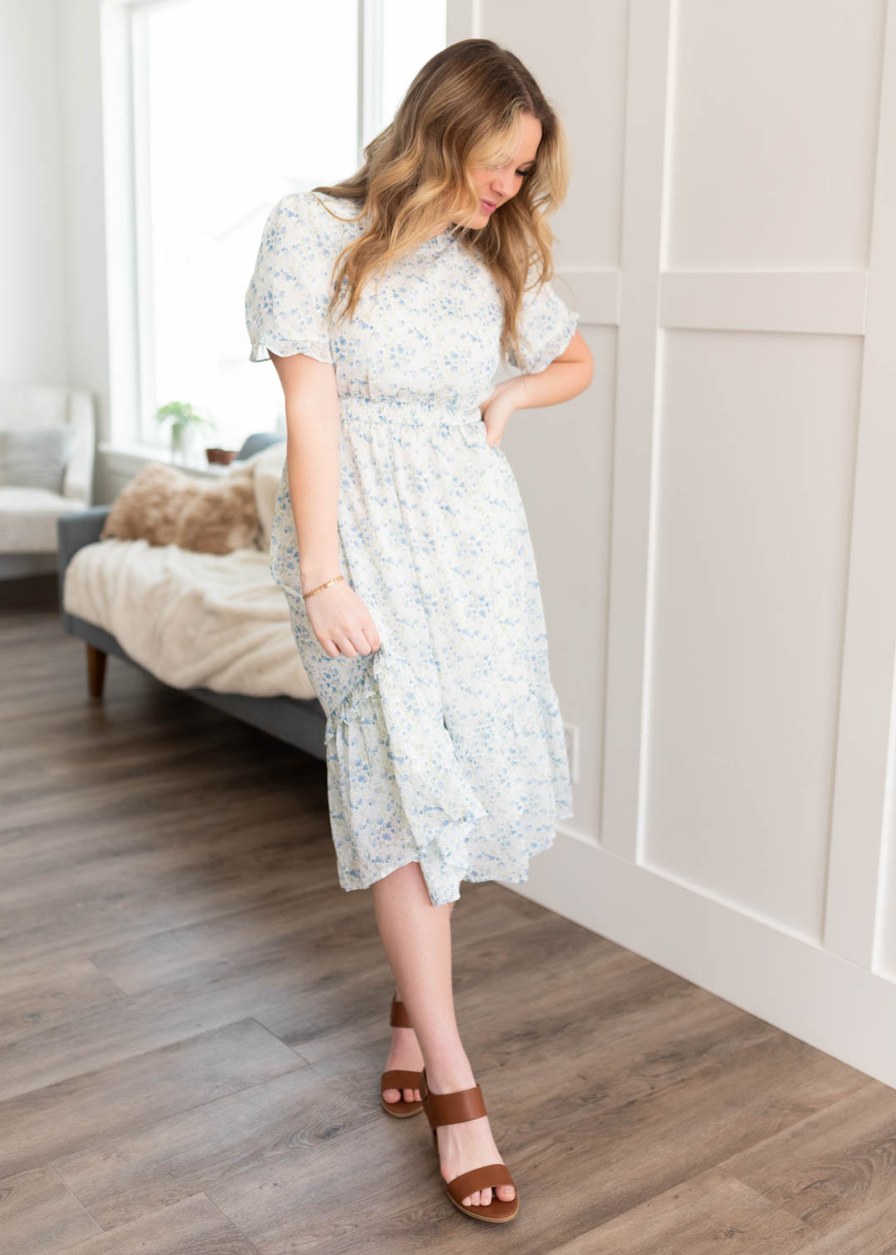 Blue ivory floral dress