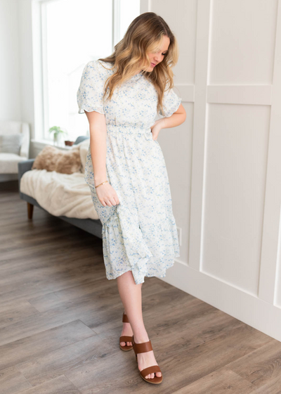Blue ivory floral dress