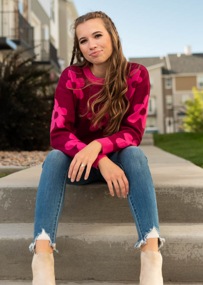 Long sleeve raspberry sweater