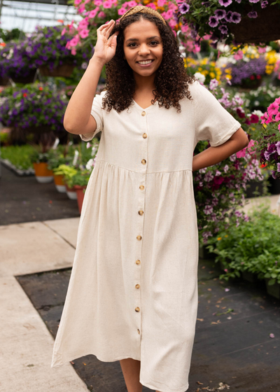 Chrissy Oatmeal Button Down Dress